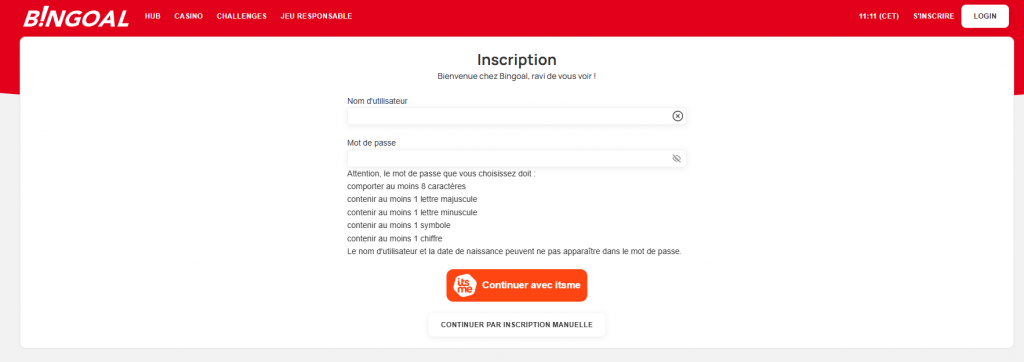 s'inscrire sur Bingoal casino