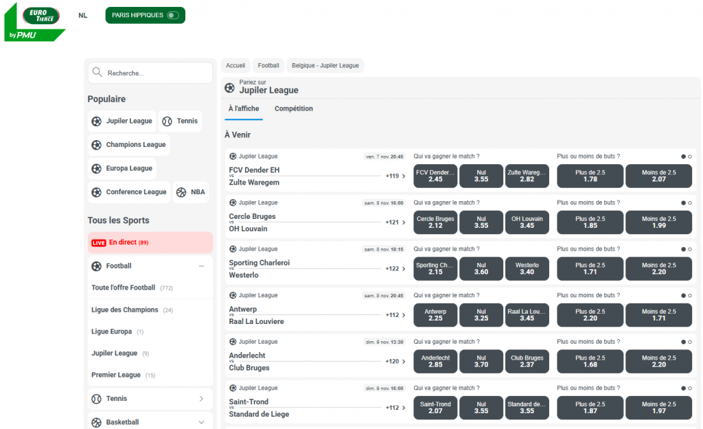 Le footbal sur Eurotiercé paris sportifs