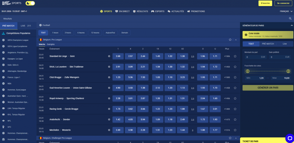 Le Football sur Magic Betting paris sportifs